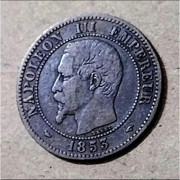 Rare 1853 A Paris, France MINTED 2 Centimes Coin, with Napoleon III, Fine Detail - Picture 1 of 4
